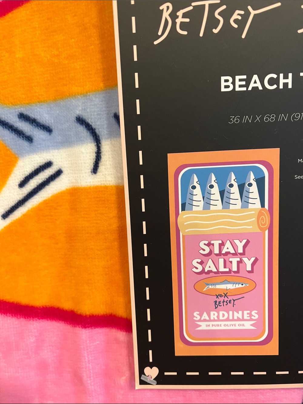 Betsey Johnson Orange, Pink & Blue Beach Towel - Stay Salty Graphic